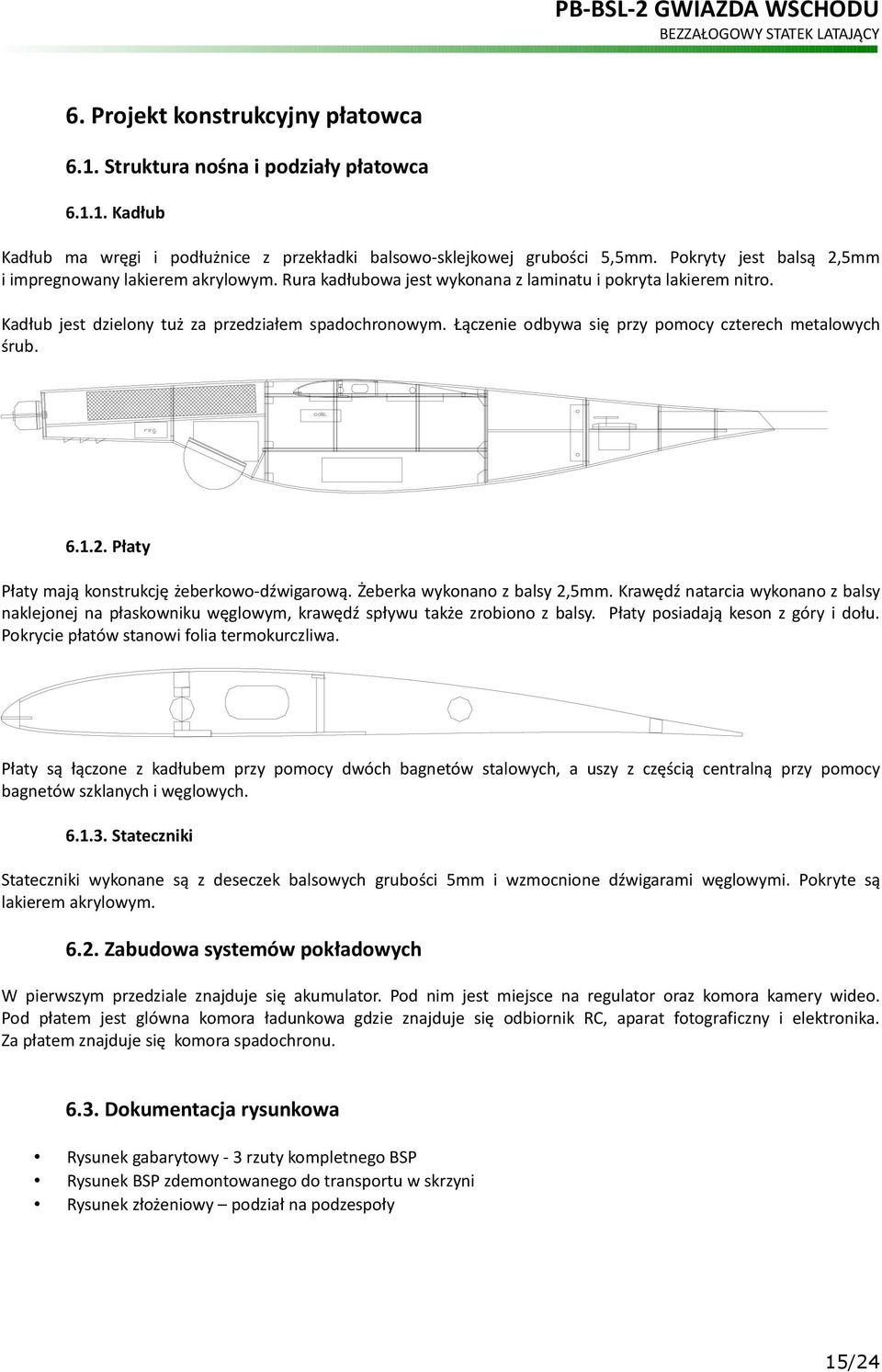 Łączenie odbywa się przy pomocy czterech metalowych śrub. 6.1.2. Płaty Płaty mają konstrukcję żeberkowo-dźwigarową. Żeberka wykonano z balsy 2,5mm.