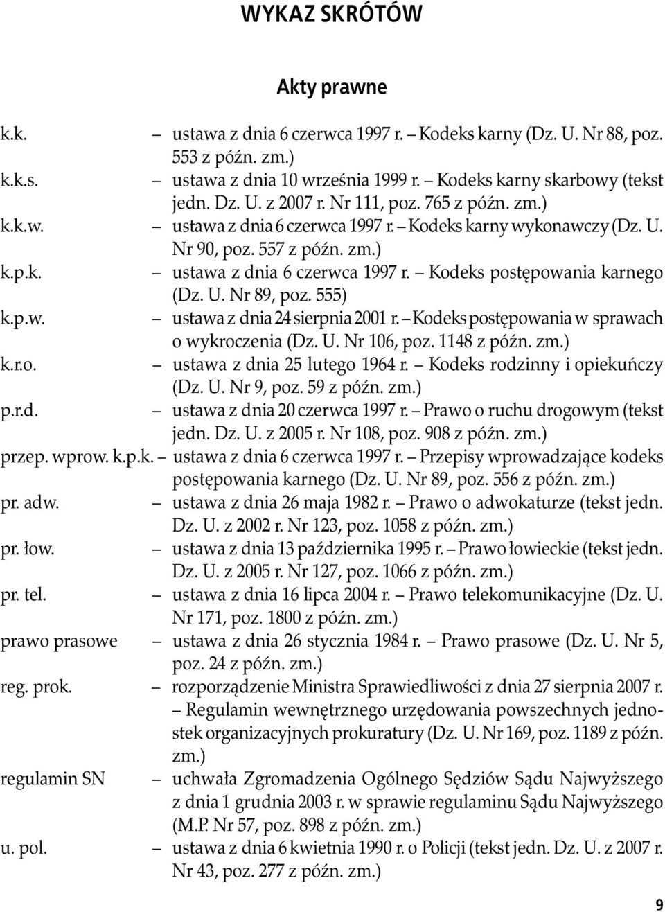 U. Nr 89, poz. 555) k.p.w. ustawa z dnia 24 sierpnia 2001 r. Kodeks postępowania w sprawach o wykroczenia (Dz. U. Nr 106, poz. 1148 z późn. zm.) k.r.o. ustawa z dnia 25 lutego 1964 r.