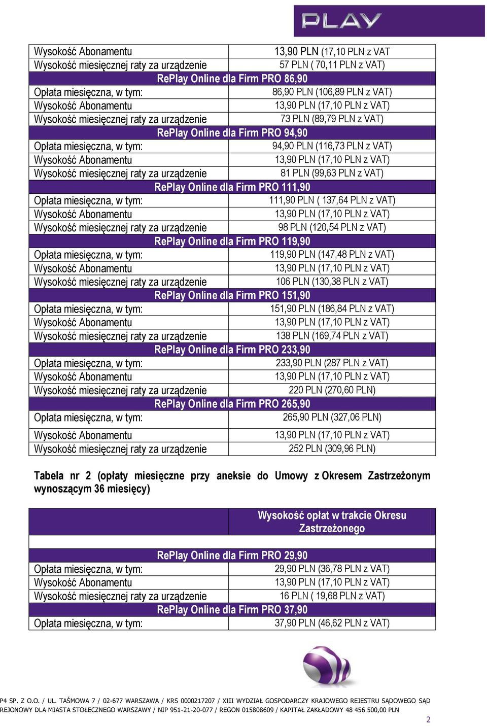 (130,38 PLN z VAT) RePlay Online dla Firm PRO 151,90 151,90 PLN (186,84 PLN z VAT) 138 PLN (169,74 PLN z VAT) RePlay Online dla Firm PRO 233,90 233,90 PLN (287 PLN z VAT) 220 PLN (270,60 PLN) RePlay