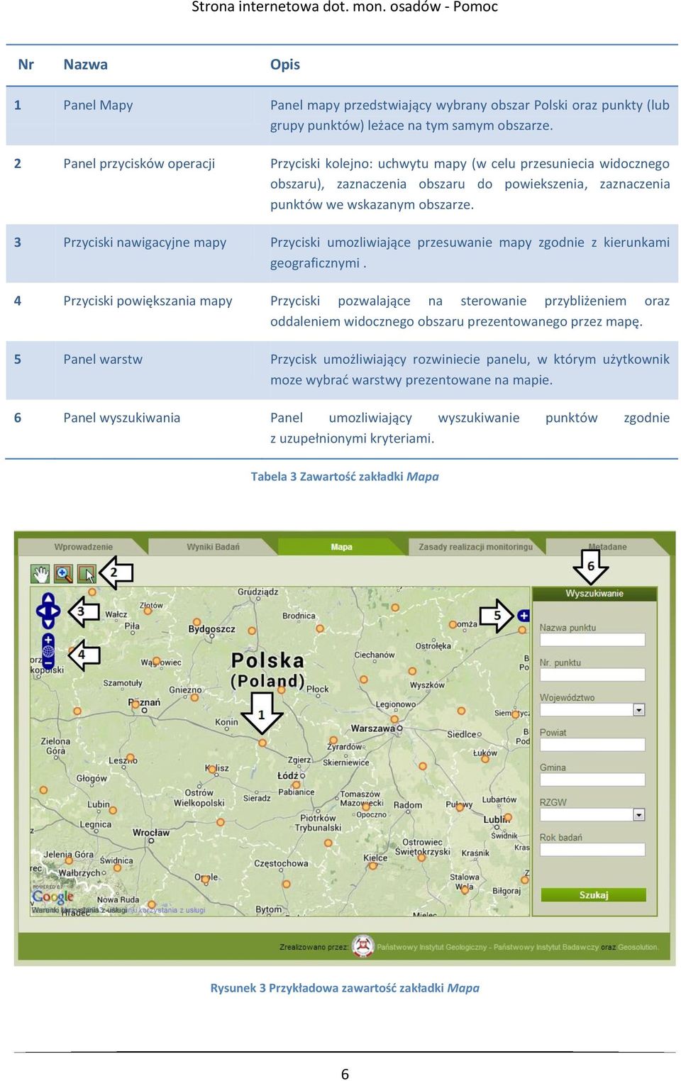 3 Przyciski nawigacyjne mapy Przyciski umozliwiające przesuwanie mapy zgodnie z kierunkami geograficznymi.