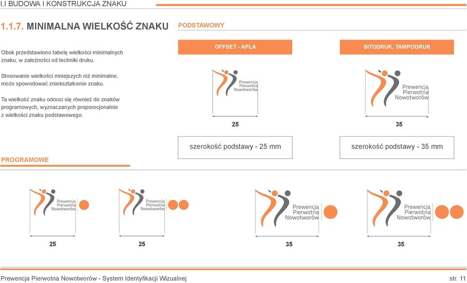 OFFSET - APLA SITODRUK, TAMPODRUK Stosowanie wielkości mniejszych niż minimalne, może spowodować zniekształcenie znaku.