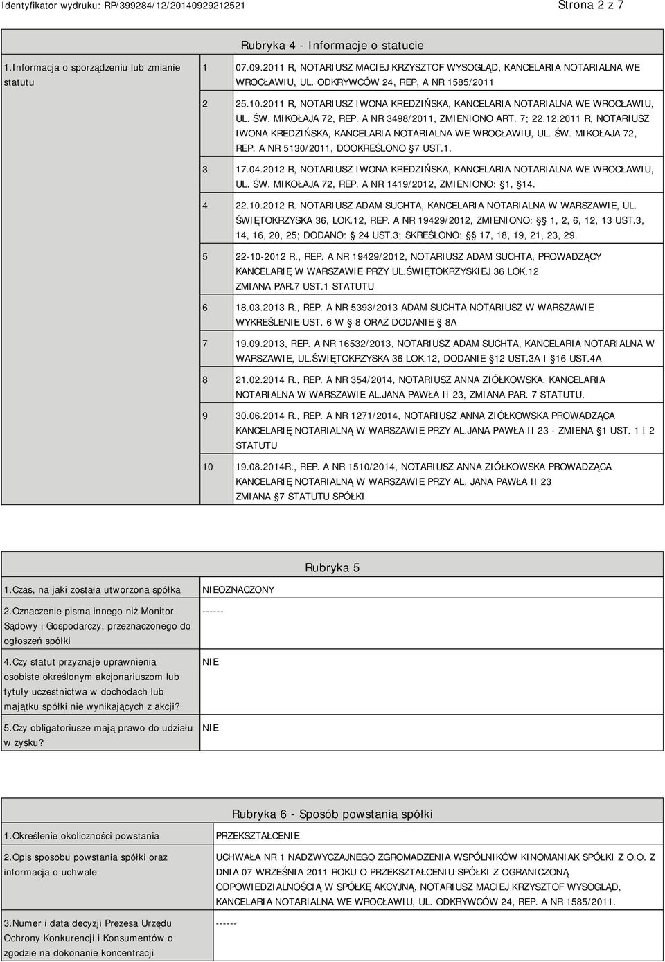 2011 R, NOTARIUSZ IWONA KREDZIŃSKA, KANCELARIA NOTARIALNA WE WROCŁAWIU, UL. ŚW. MIKOŁAJA 72, REP. A NR 5130/2011, DOOKREŚLONO 7 UST.1. 3 17.04.