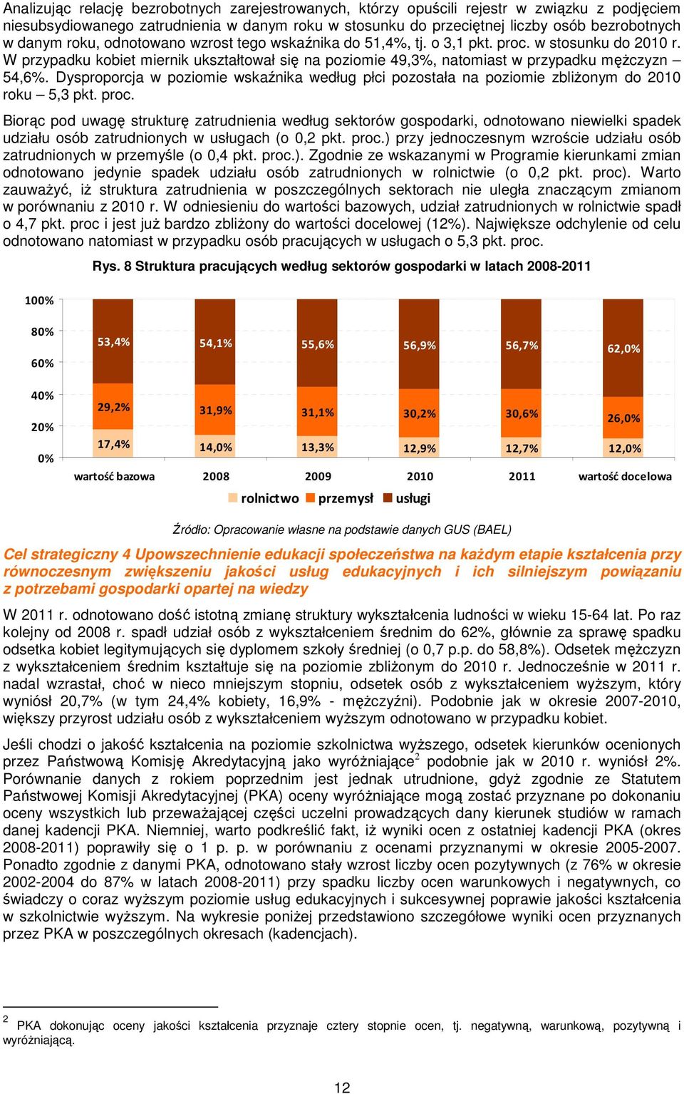 Dysproporcja w poziomie wskaźnika według płci pozostała na poziomie zbliŝonym do 2010 roku 5,3 pkt. proc.