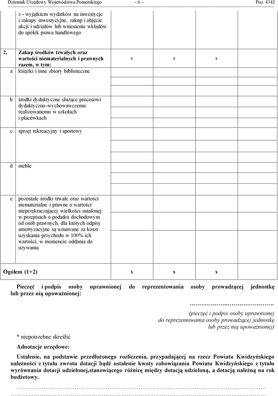 realizowanemu w szkołach i placówkach sprzęt rekreacyjny i sportowy d meble e pozostałe środki trwałe oraz wartości niematerialne i prawne o wartości nieprzekraczającej wielkości ustalonej w