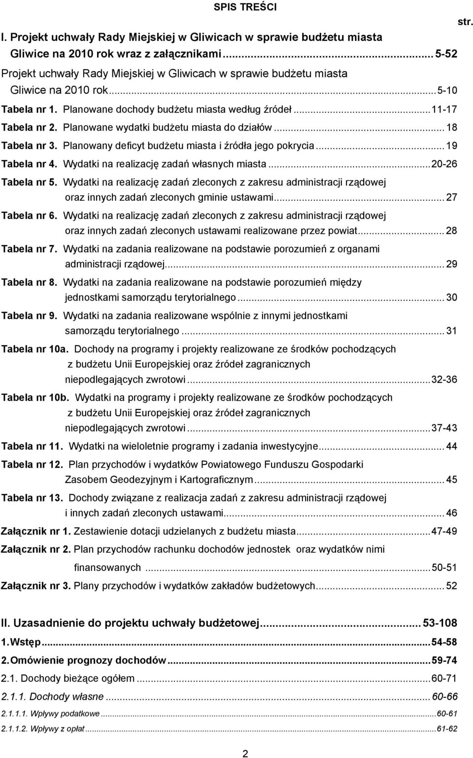 Planowane wydatki budżetu miasta do działów... 18 Tabela nr 3. Planowany deficyt budżetu miasta i źródła jego pokrycia... 19 Tabela nr 4. Wydatki na realizację zadań własnych miasta...20-26 Tabela nr 5.