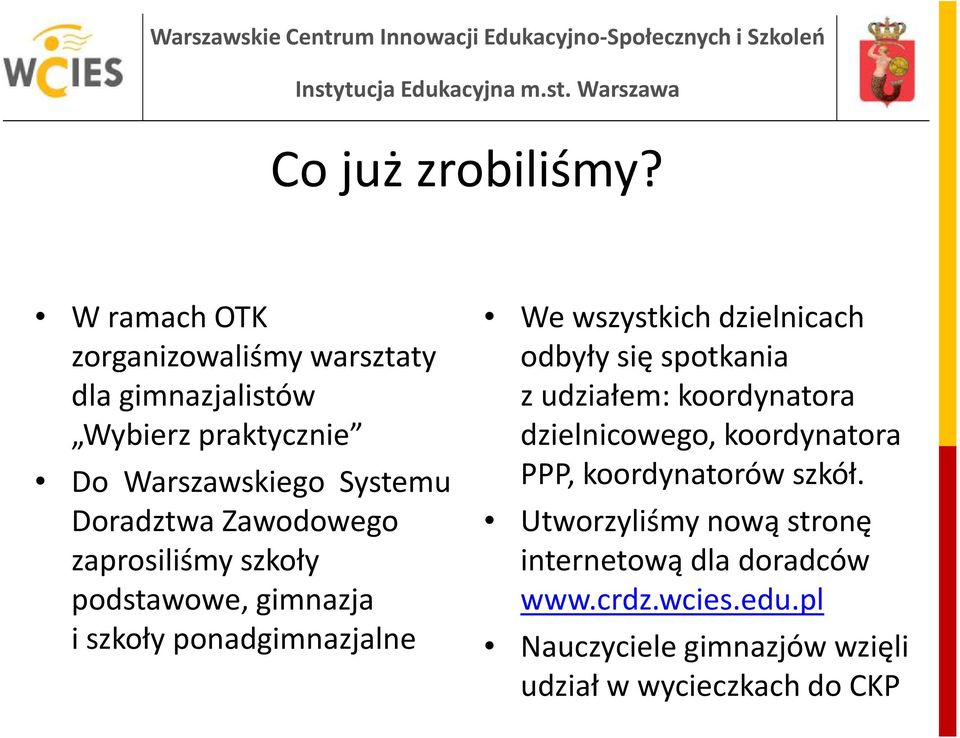 Zawodowego zaprosiliśmy szkoły podstawowe, gimnazja i szkoły ponadgimnazjalne We wszystkich dzielnicach odbyły się