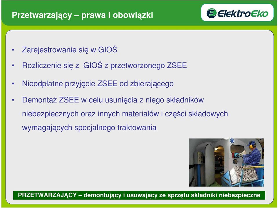 usunięcia z niego składników niebezpiecznych oraz innych materiałów i części składowych