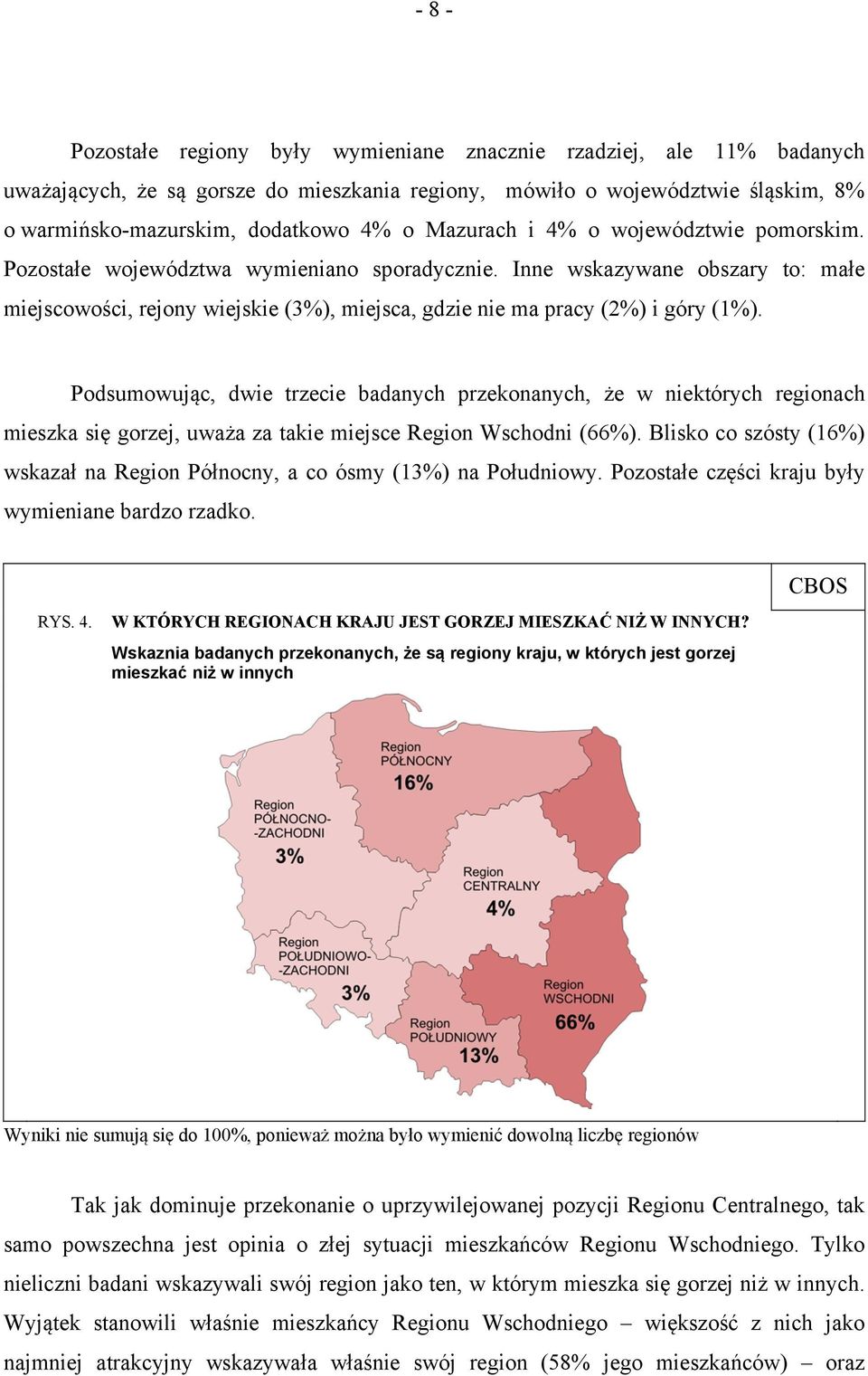 Inne wskazywane obszary to: małe miejscowości, rejony wiejskie (3%), miejsca, gdzie nie ma pracy (2%) i góry (1%).