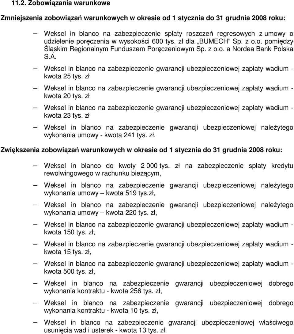 zł Weksel in blanco na zabezpieczenie gwarancji ubezpieczeniowej naleŝytego wykonania umowy - kwota 241 tys. zł.