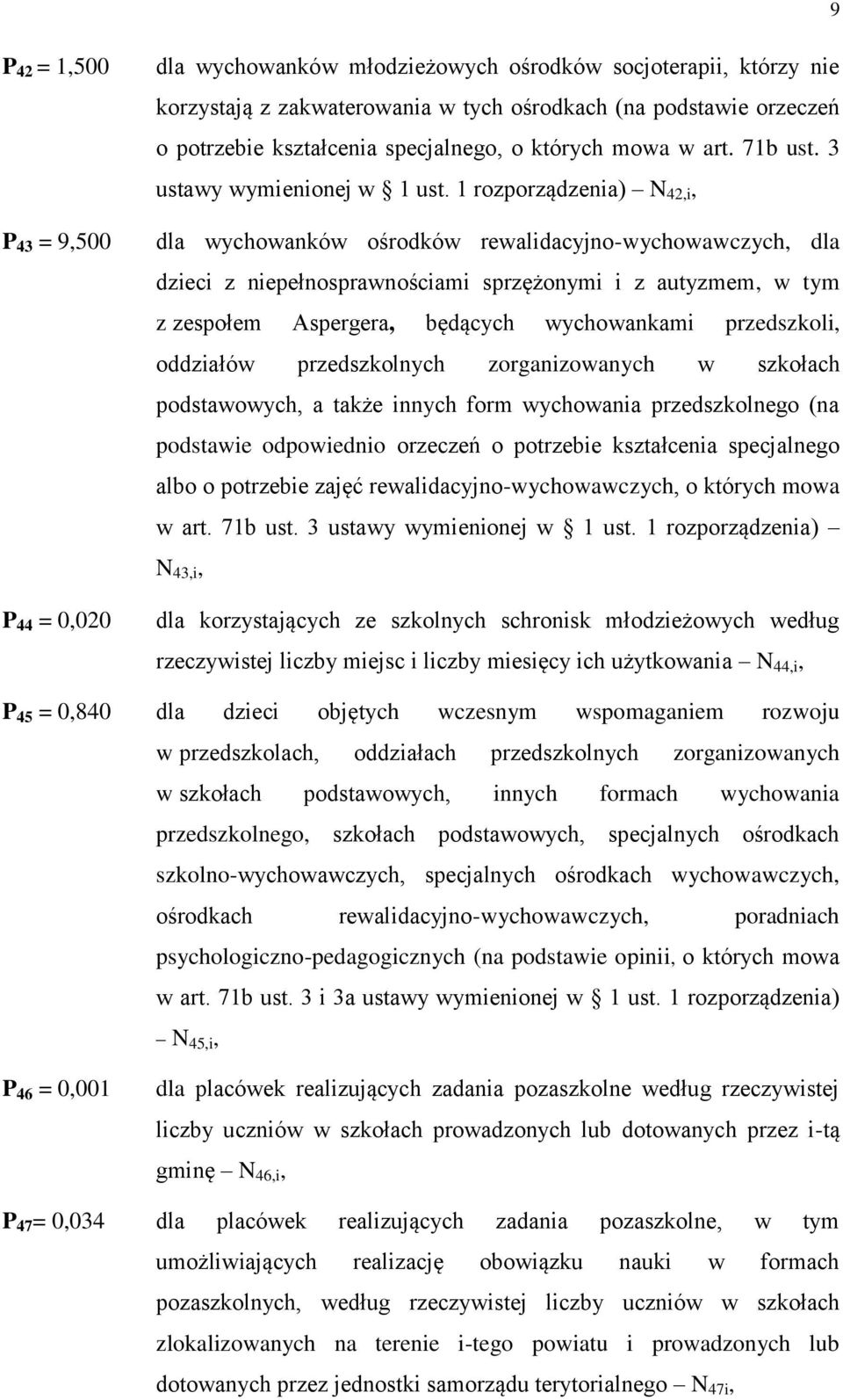 1 rozporządzenia) 42,i, dla wychowanków ośrodków rewalidacyjno-wychowawczych, dla dzieci z niepełnosprawnościami sprzężonymi i z autyzmem, w tym z zespołem Aspergera, będących wychowankami