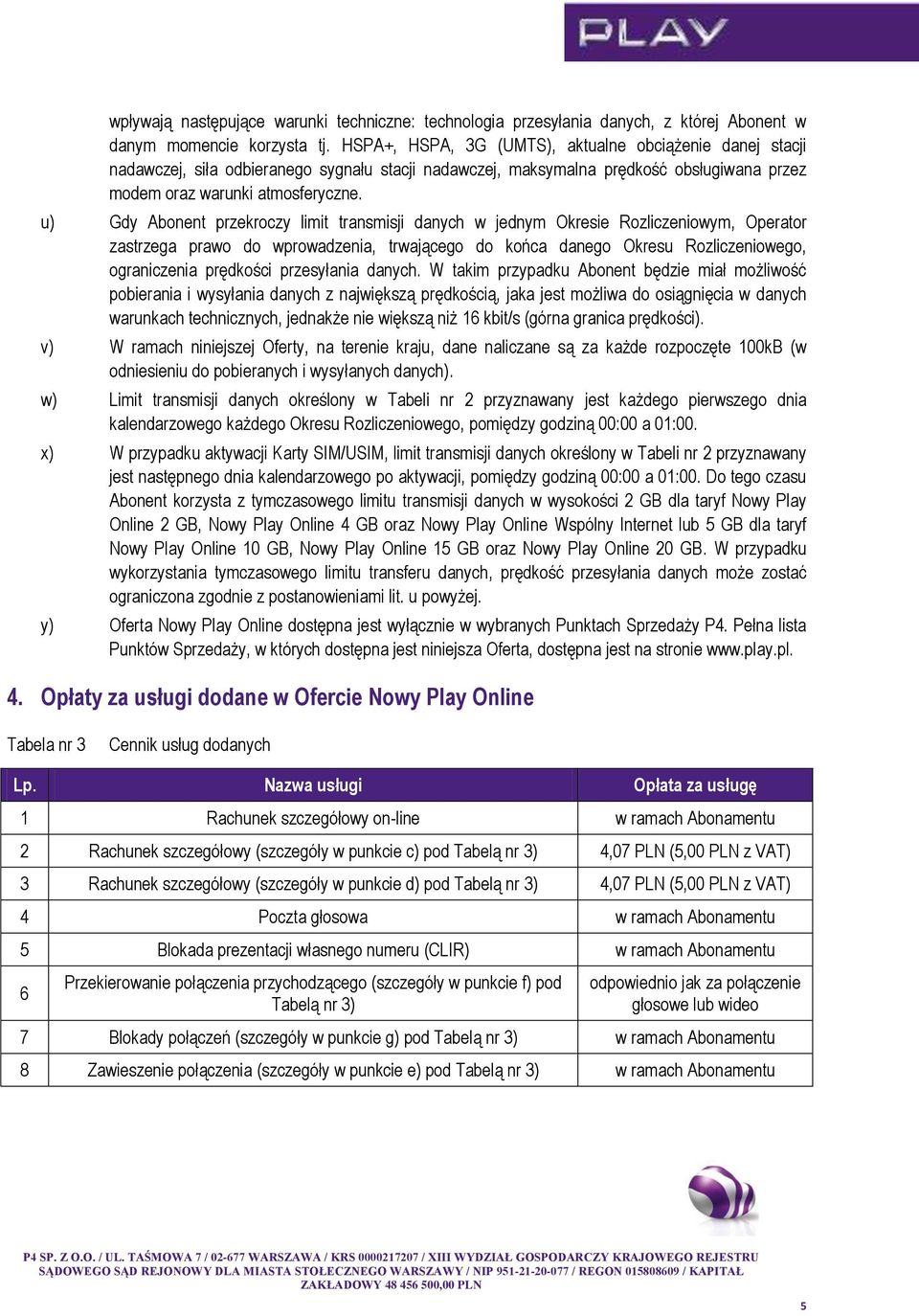 u) Gdy Abonent przekroczy limit transmisji danych w jednym Okresie Rozliczeniowym, Operator zastrzega prawo do wprowadzenia, trwającego do końca danego Okresu Rozliczeniowego, ograniczenia prędkości