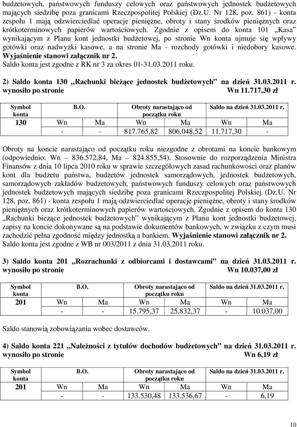 Zgodnie z opisem do 101 Kasa wynikającym z Planu kont jednostki budżetowej, po stronie Wn ujmuje się wpływy gotówki oraz nadwyżki kasowe, a na stronie Ma - rozchody gotówki i niedobory kasowe.