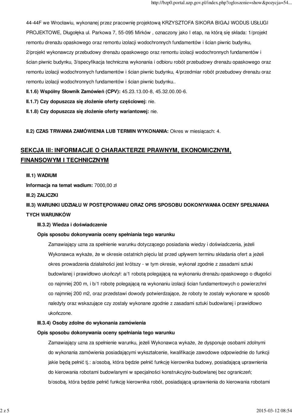 przebudowy drenażu opaskowego oraz remontu izolacji wodochronnych fundamentów i ścian piwnic budynku, 3/specyfikacja techniczna wykonania i odbioru robót przebudowy drenażu opaskowego oraz remontu