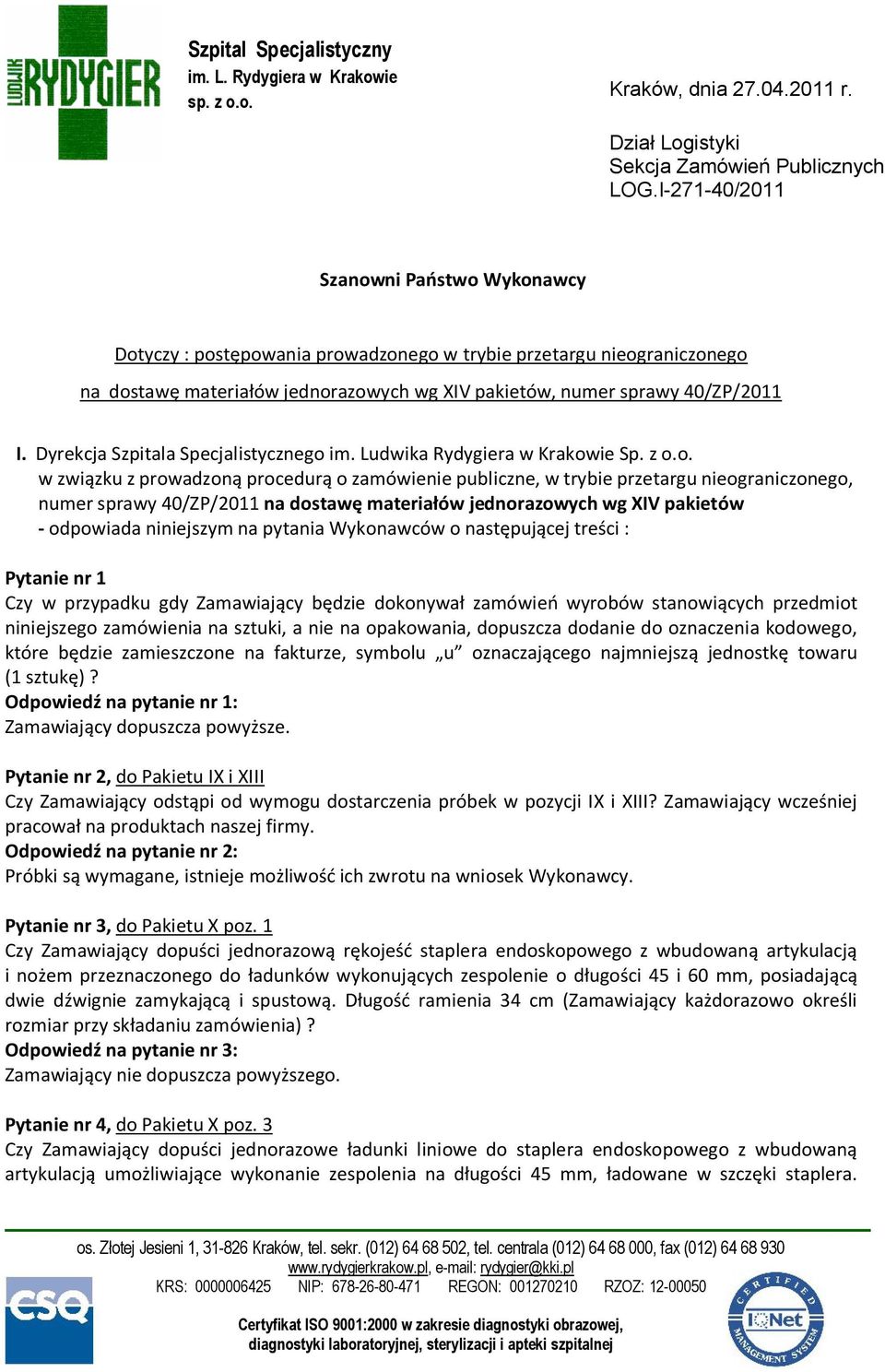 Dyrekcja Szpitala Specjalistycznego 