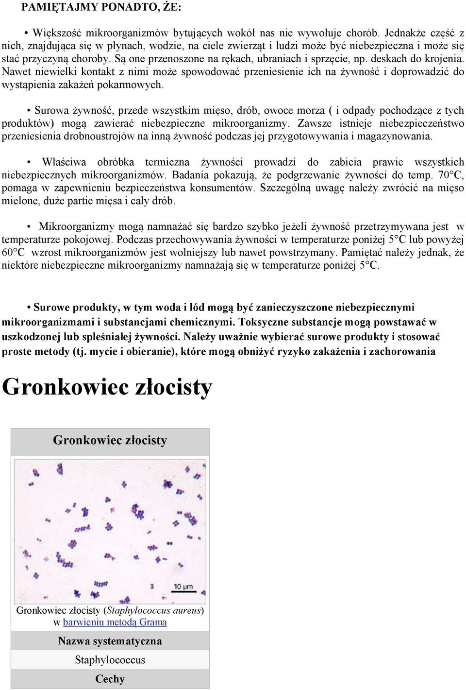 deskach do krojenia. Nawet niewielki kontakt z nimi może spowodować przeniesienie ich na żywność i doprowadzić do wystąpienia zakażeń pokarmowych.