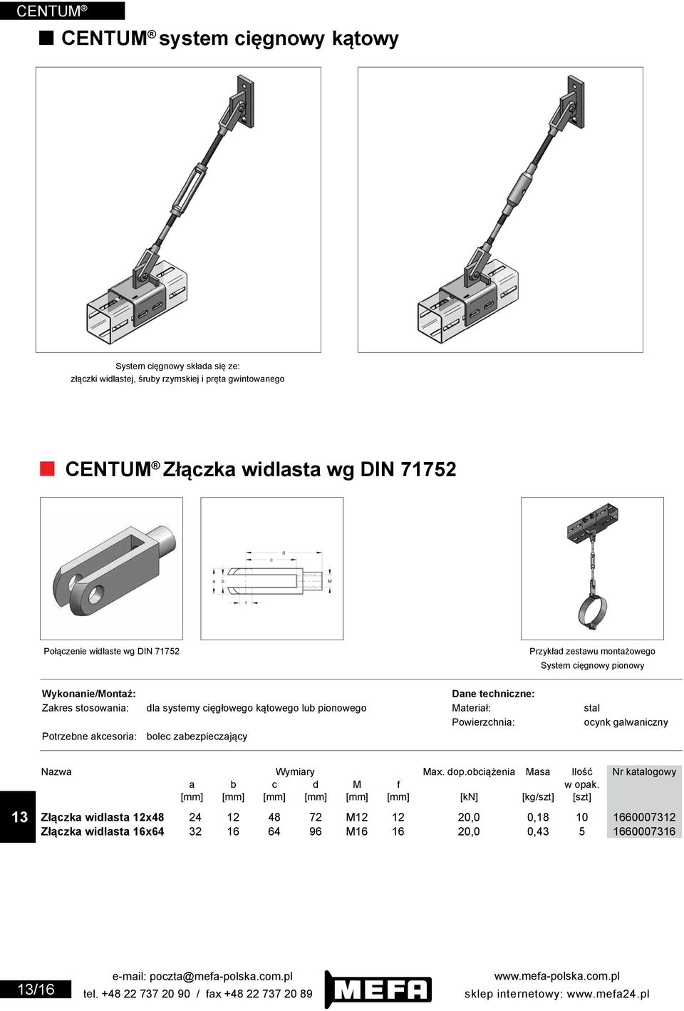 Materiał: stal Potrzebne akcesoria: bolec zabezpieczający Nazwa Wymiary Max. dop.obciążenia Masa Ilość Nr katalogowy a b c d M f w opak.