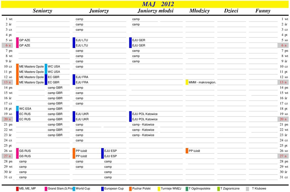 13 n 14 pn camp GBR camp 14 pn 15 wt camp GBR camp 15 wt 16 r camp GBR camp 16 r 17 cz camp GBR camp 17 cz 18 pt WC ESA camp GBR 18 pt 19 so EC RUS camp GBR EJU UKR EJU POL Katowice 19 so 20 n EC RUS