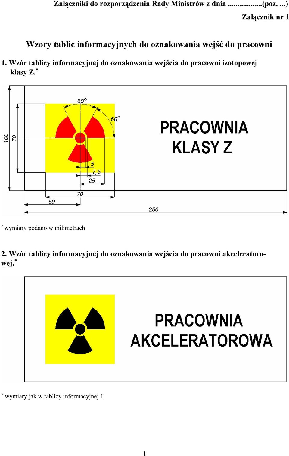 Wzór tablicy informacyjnej do oznakowania wejścia do pracowni izotopowej klasy Z.
