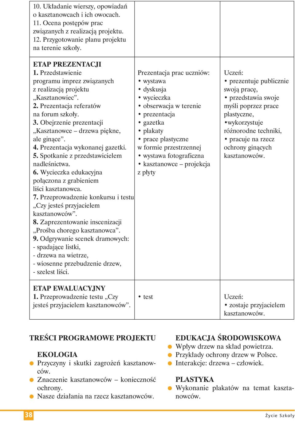 Prezentacja referatów obserwacja w terenie myśli poprzez prace na forum szkoły. prezentacja plastyczne, 3.