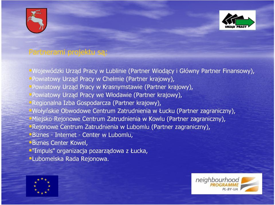 Wołyńskie Obwodowe Centrum Zatrudnienia w Łucku (Partner zagraniczny), Miejsko-Rejonowe Centrum Zatrudnienia w Kowlu (Partner zagraniczny), Rejonowe Centrum
