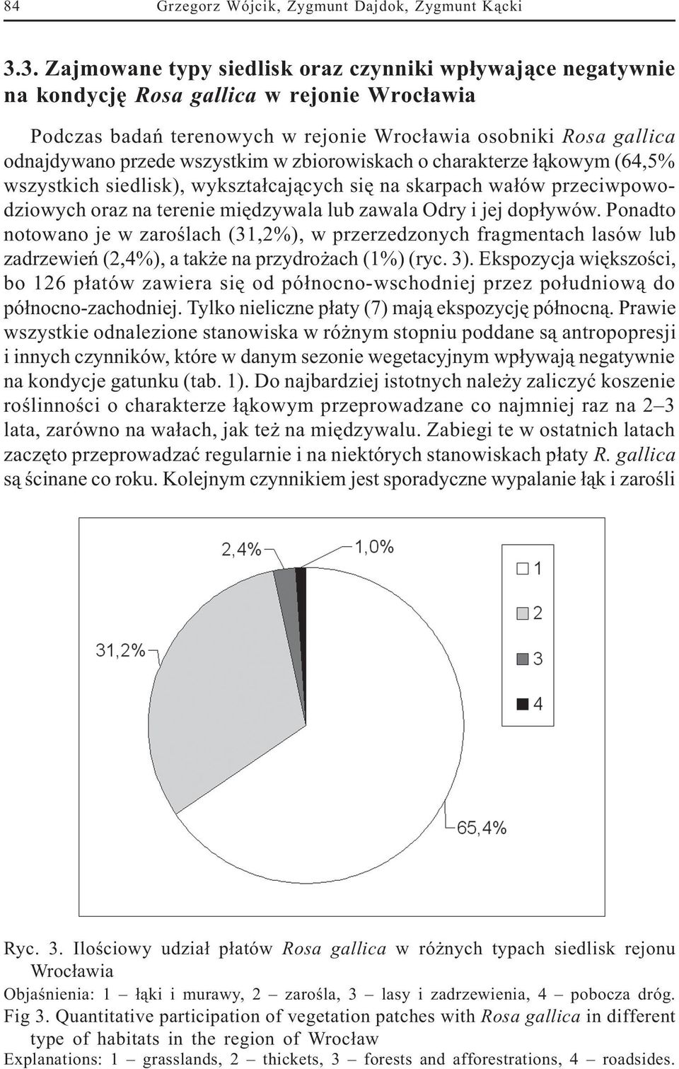 wszystkim w zbiorowiskach o charakterze ³¹kowym (64,5% wszystkich siedlisk), wykszta³caj¹cych siê na skarpach wa³ów przeciwpowodziowych oraz na terenie miêdzywala lub zawala Odry i jej dop³ywów.