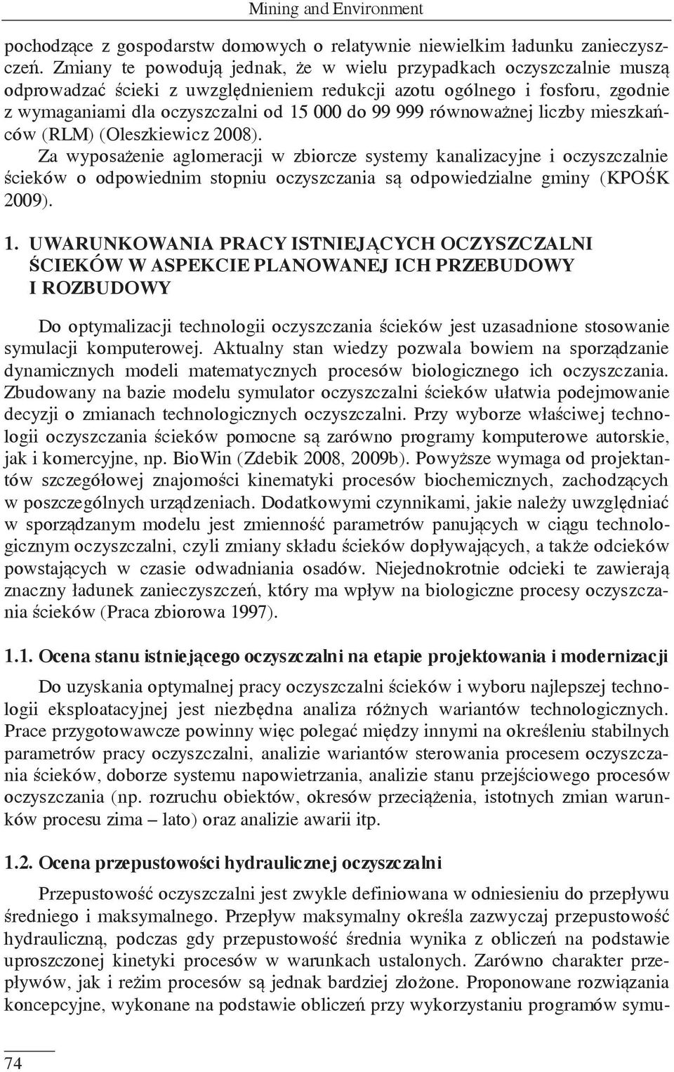 równoważnej liczby mieszkańców (RLM) (Oleszkiewicz 2008).