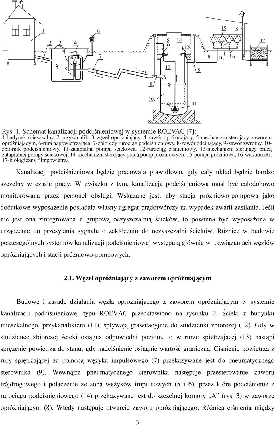 13 17 7 16 9 5 1 8 8 10 11 Rys. 1. Schemat kanalizacji podciśnieniowej w systemie ROEVAC [7]: 1-budynek mieszkalny, -przykanalik, 3-węzeł opróżniający, 4-zawór opróżniający, 5-mechanizm sterujący