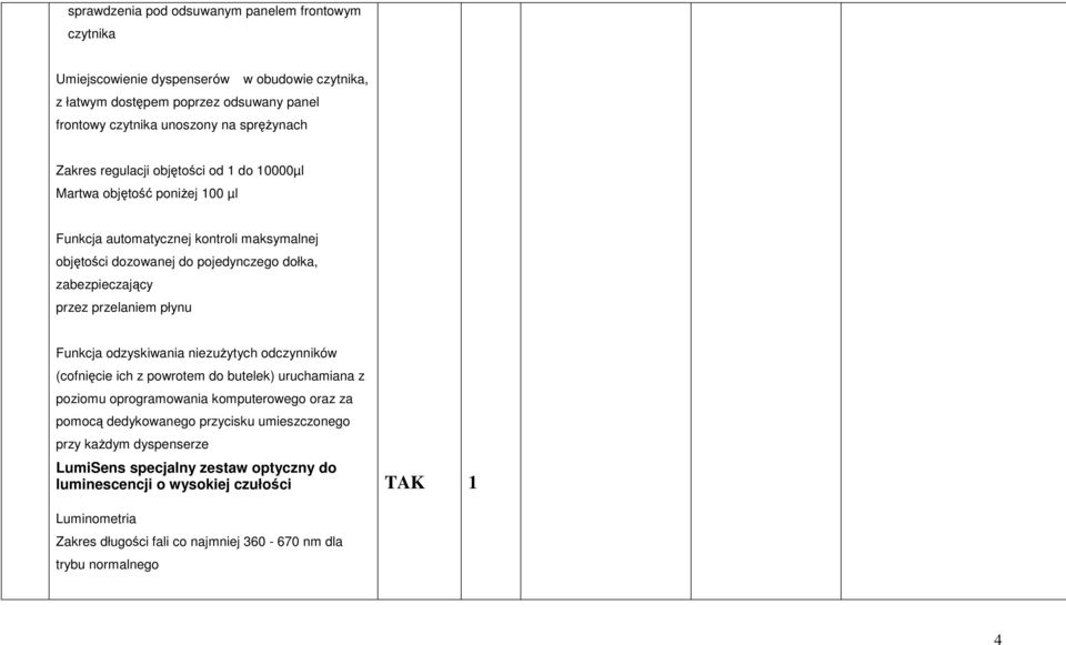 przelaniem płynu Funkcja odzyskiwania niezużytych odczynników (cofnięcie ich z powrotem do butelek) uruchamiana z poziomu oprogramowania komputerowego oraz za pomocą dedykowanego