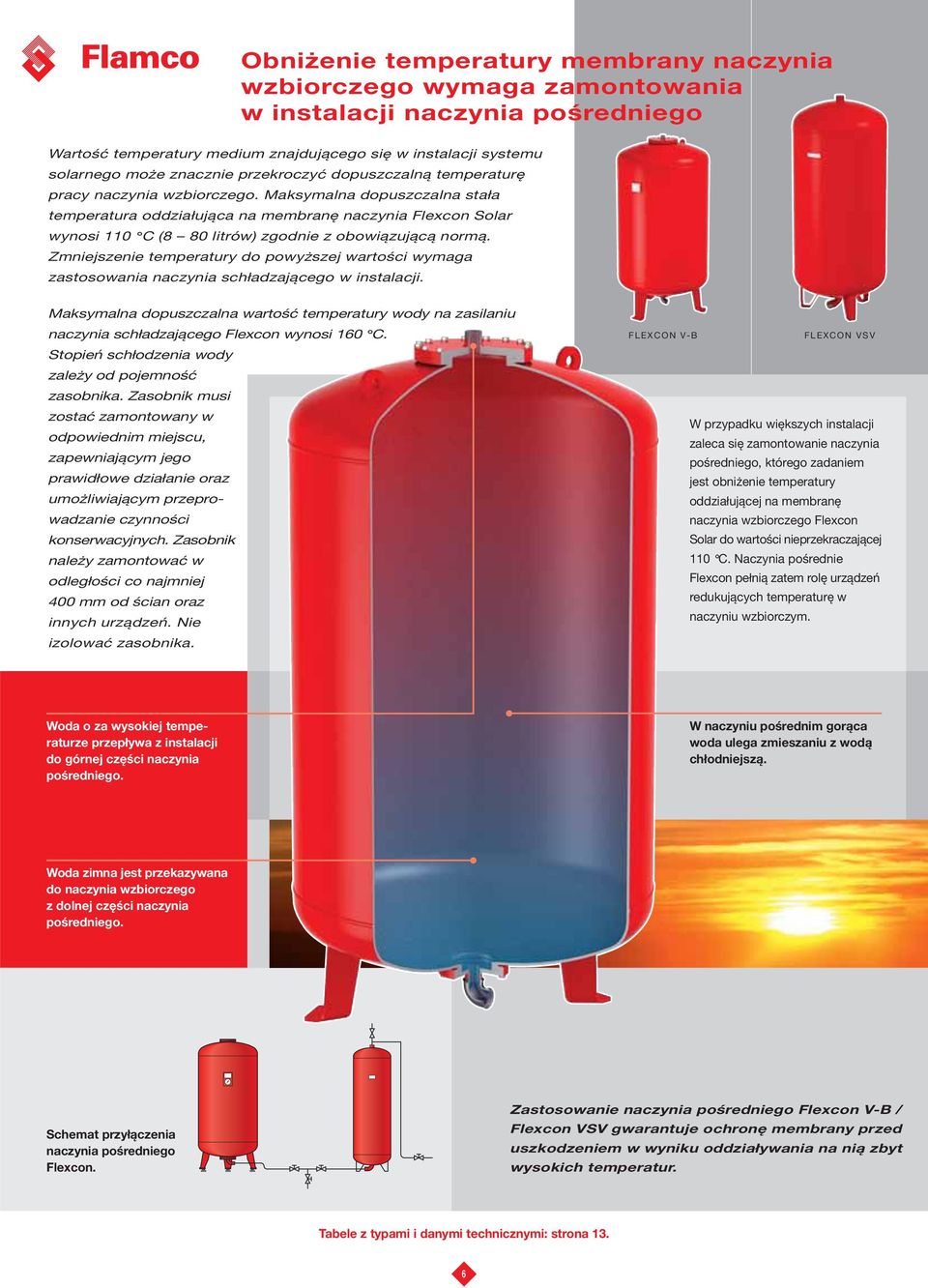 Maksymalna dopuszczalna stała temperatura oddziałująca na membranę naczynia Flexcon Solar wynosi 110 C (8 80 litrów) zgodnie z obowiązującą normą.