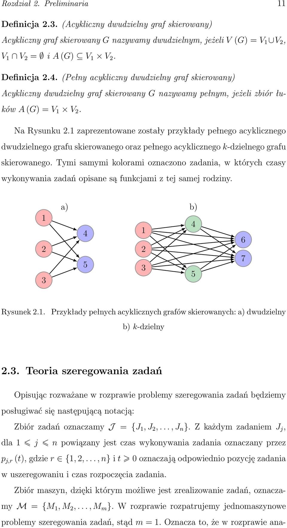 1 zaprezentowane zostały przykłady pełnego acyklicznego dwudzielnego grafu skierowanego oraz pełnego acyklicznego k-dzielnego grafu skierowanego.