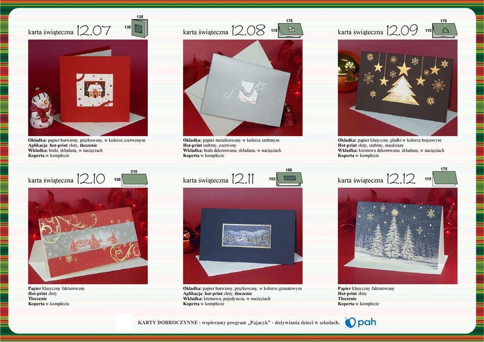 miedziany Wkładka: kremowa dekorowana, składana, w nacięciach 210 185 karta świąteczna 105 102 karta świąteczna karta
