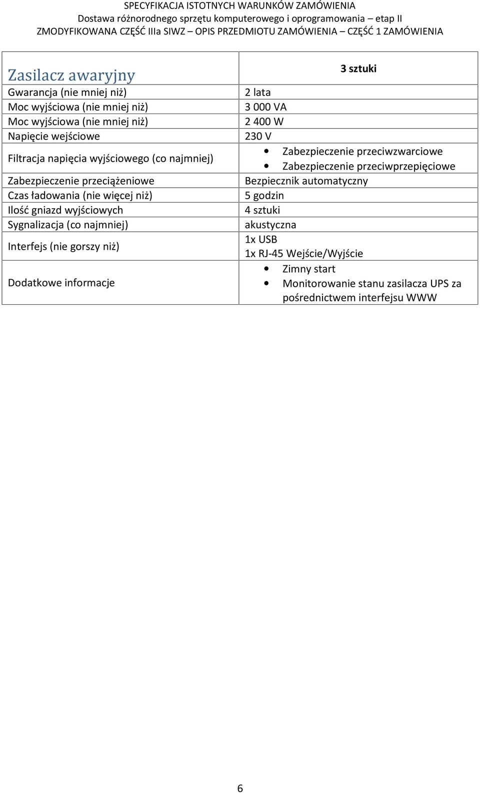 Dodatkowe informacje 3 sztuki 3 000 VA 2 400 W 230 V Zabezpieczenie przeciwzwarciowe Zabezpieczenie przeciwprzepięciowe Bezpiecznik