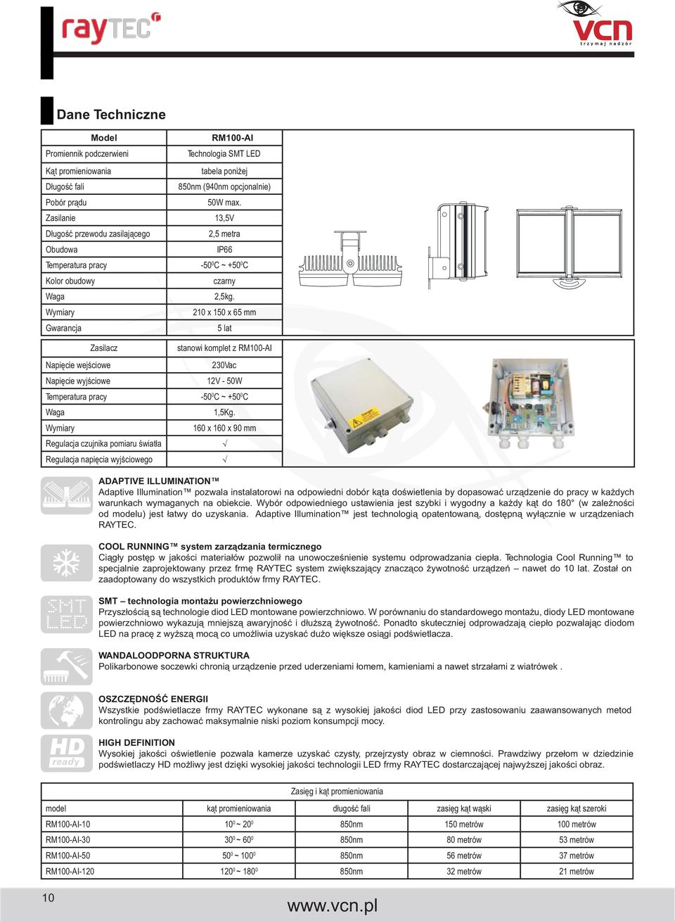 210 x 150 x 65 mm 5 lat stanowi komplet z RM100-AI Napięcie wejściowe 230Vac Napięcie wyjściowe 12V - 50W 1,5Kg.