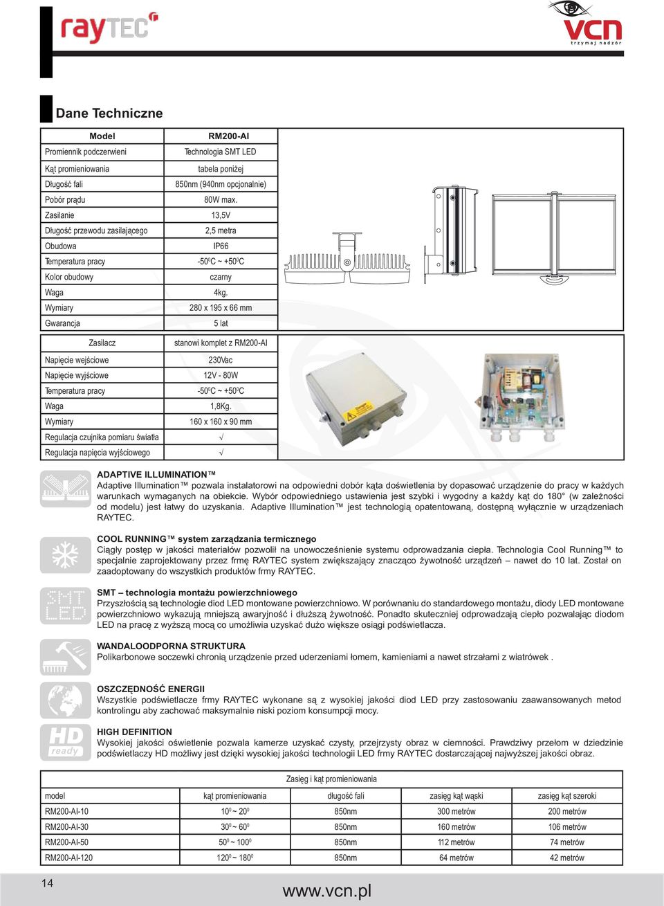 280 x 195 x 66 mm 5 lat stanowi komplet z RM200-AI Napięcie wejściowe 230Vac Napięcie wyjściowe 12V - 80W 1,8Kg.