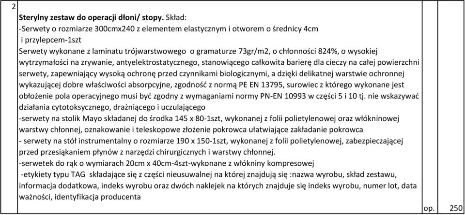 wysokiej wytrzymałości na zrywanie, antyelektrostatycznego, stanowiącego całkowita barierę dla cieczy na całej powierzchni serwety, zapewniający wysoką ochronę przed czynnikami biologicznymi, a