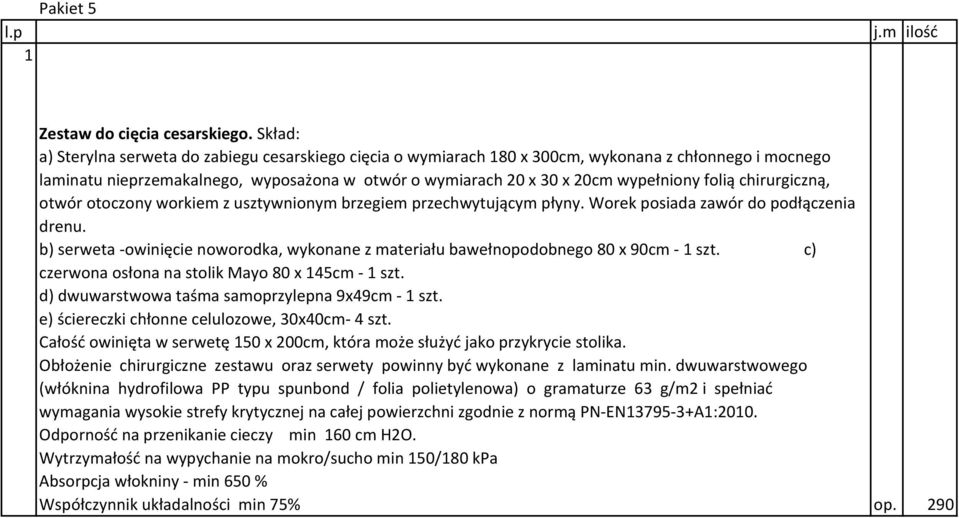 folią chirurgiczną, otwór otoczony workiem z usztywnionym brzegiem przechwytującym płyny. Worek posiada zawór do podłączenia drenu.