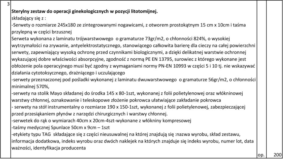 gramaturze 73gr/m2, o chłonności 824%, o wysokiej wytrzymałości na zrywanie, antyelektrostatycznego, stanowiącego całkowita barierę dla cieczy na całej powierzchni serwety, zapewniający wysoką