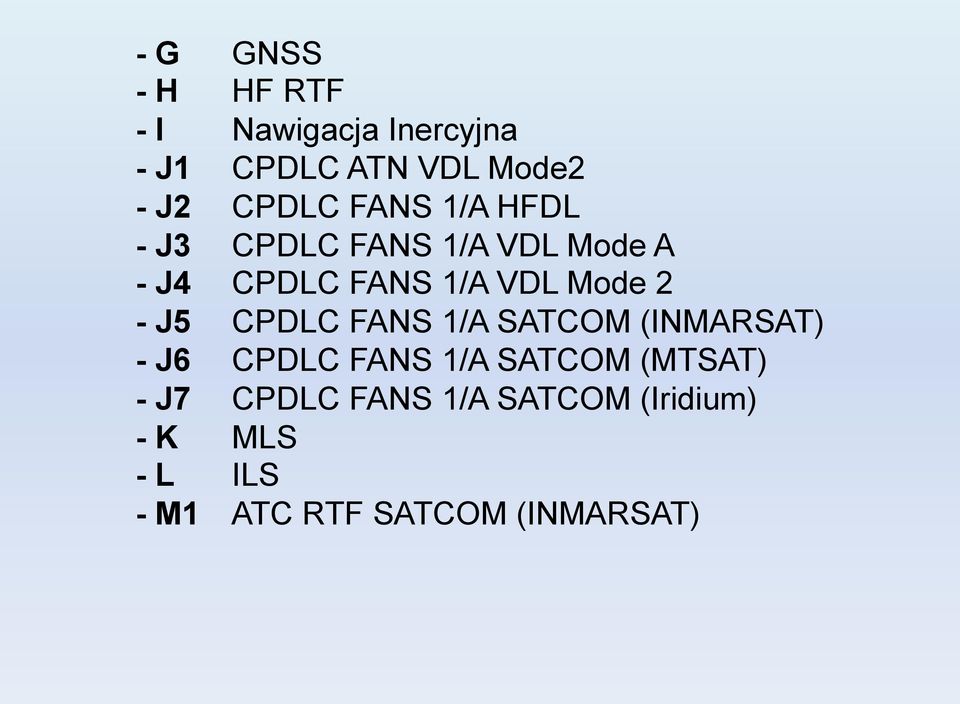 Mode 2 - J5 CPDLC FANS 1/A SATCOM (INMARSAT) - J6 CPDLC FANS 1/A SATCOM