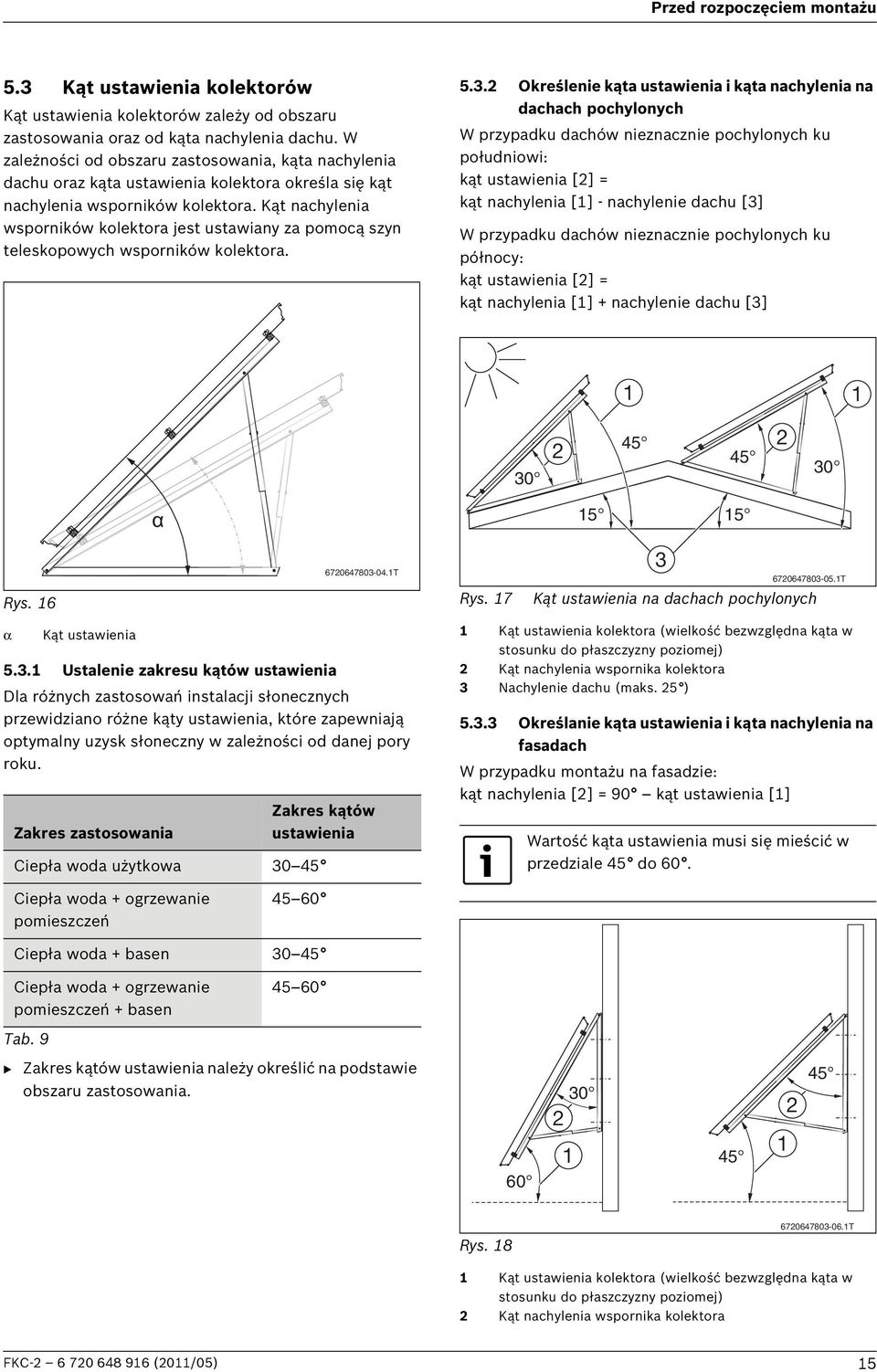 Kąt nachylenia wsporników kolektora jest ustawiany za pomocą szyn teleskopowych wsporników kolektora. 5.3.