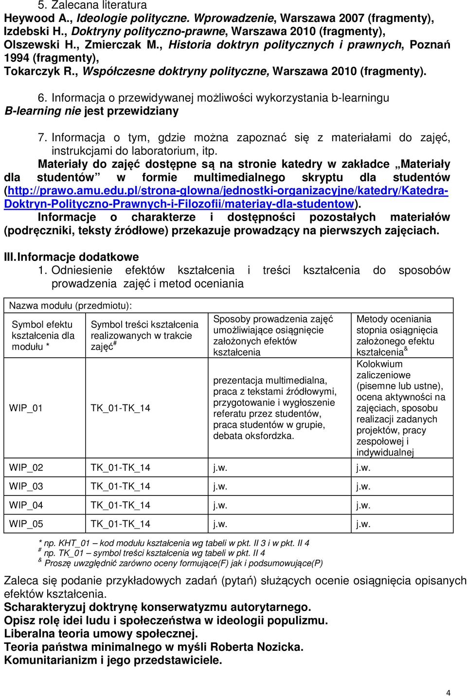 Informacja o przewidywanej możliwości wykorzystania b-learningu B-learning nie jest przewidziany 7.