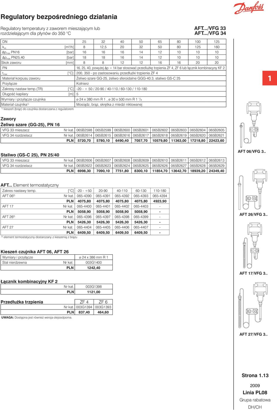 trzpienia ZF 4, ZF 6 lub łącznik kombinacyny KF 2 t max [ C] 200, 30 - po zastosowaniu przedłużki trzpienia ZF 4 Materiał korpusu zaworu Żeliwo szare GG-2, żeliwo sferoidalne GGG-40.