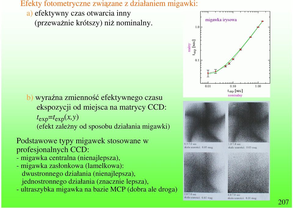 migawki) Podstawowe typy migawek stosowane w profesjonalnych CCD: - migawka centralna (nienajlepsza), - migawka zasłonkowa
