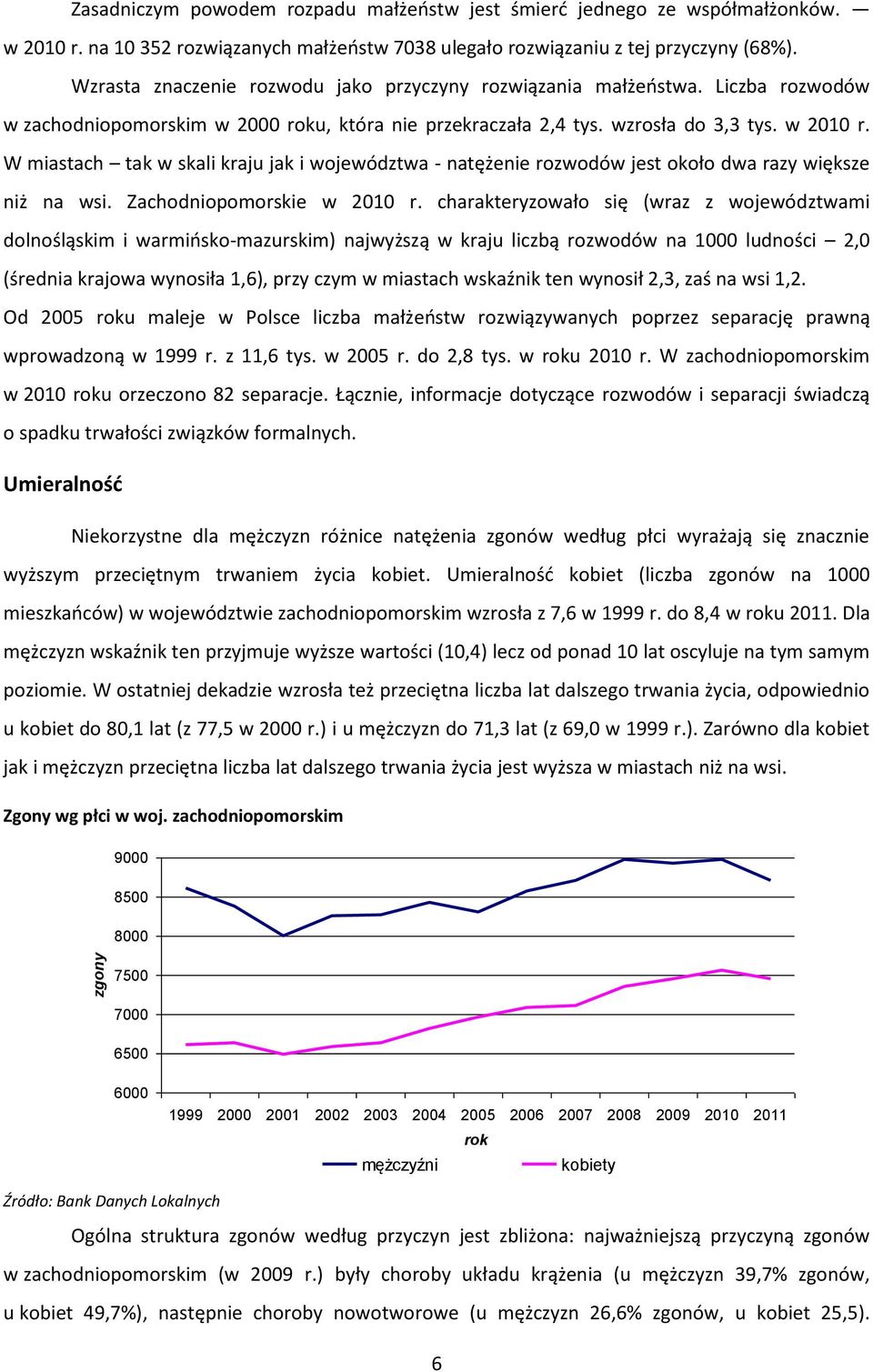 W miastach tak w skali kraju jak i województwa - natężenie rozwodów jest około dwa razy większe niż na wsi. Zachodniopomorskie w 2010 r.