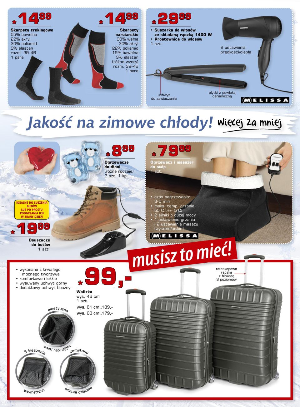 39-46 1 para 29 Suszarka do włosów ze składaną rączką 1400 W Prostownica do włosów 2 ustawienia prędkości/ciepła uchwyt do zawieszania 8 Ogrzewacze do dłoni 2 szt. 1 kpl.