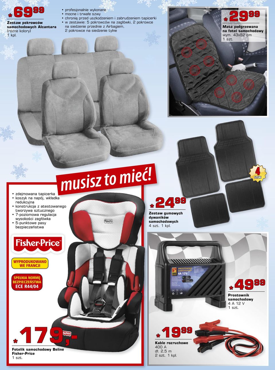 2 pokrowce na siedzenie przednie z Airbagiem, 2 pokrowce na siedzenie tylne 29 29 Mata podgrzewana na fotel samochodowy wym.