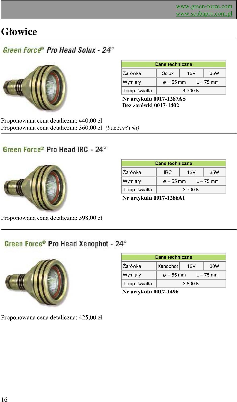 12V 35W Wymiary ø = 55 mm L = 75 mm 3.