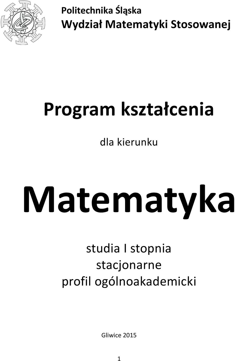 kierunku Matematyka studia I stopnia