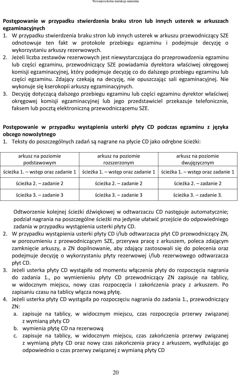 Jeżeli liczba zestawów rezerwowych jest niewystarczająca do przeprowadzenia egzaminu lub części egzaminu, przewodniczący SZE powiadamia dyrektora właściwej okręgowej komisji egzaminacyjnej, który