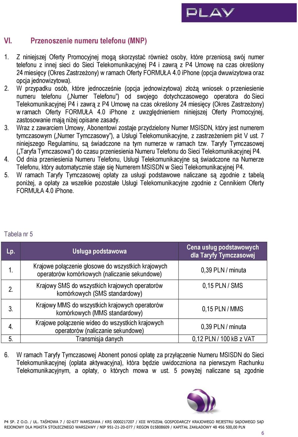 ZastrzeŜony) w ramach Oferty FORMUŁA 4.0 iphone (opcja dwuwizytowa oraz opcja jednowizytowa). 2.