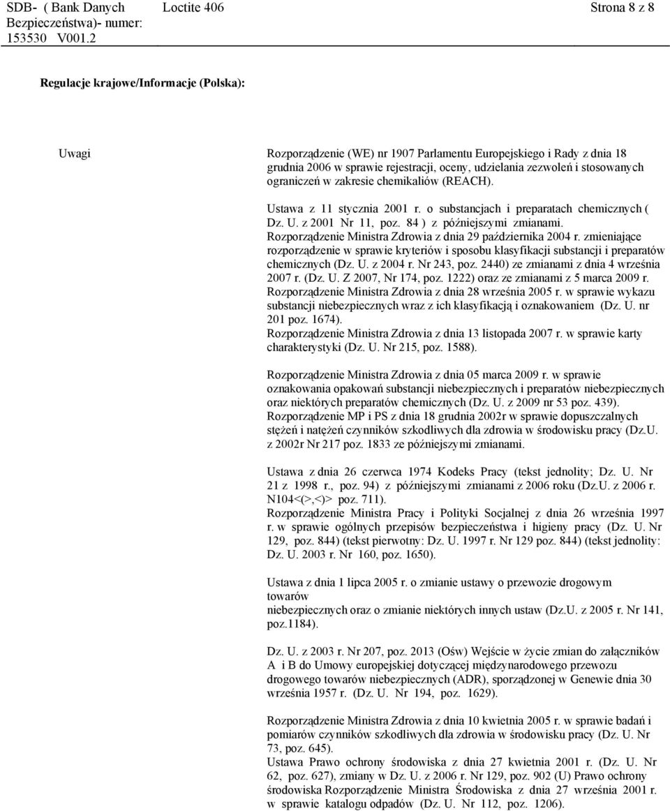 Rozporządzenie Ministra Zdrowia z dnia 29 października 2004 r. zmieniające rozporządzenie w sprawie kryteriów i sposobu klasyfikacji substancji i preparatów chemicznych (Dz. U. z 2004 r. Nr 243, poz.